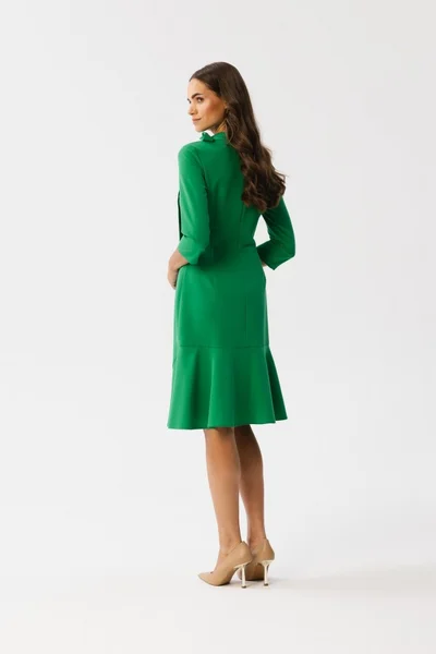 Elegantní dámské zelené šaty s vázankou STYLOVE