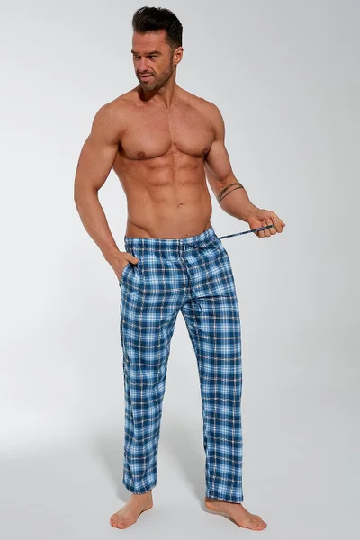 Bavlněné kostkované pánské pyžamové kalhoty Cornette plus size