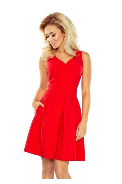 Dámské společenské dámské šaty bez rukávů široká sukně s kapsami červené - Červená - Numoc