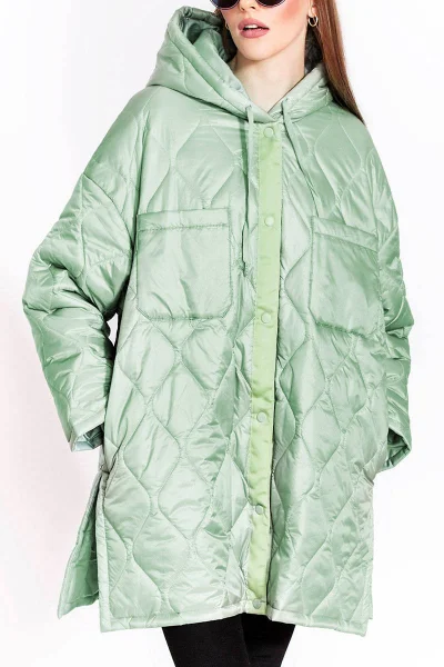 Dámská prošívaná oversize bunda v mátové barvě s kapucí YM199 Ann Gissy Zelená