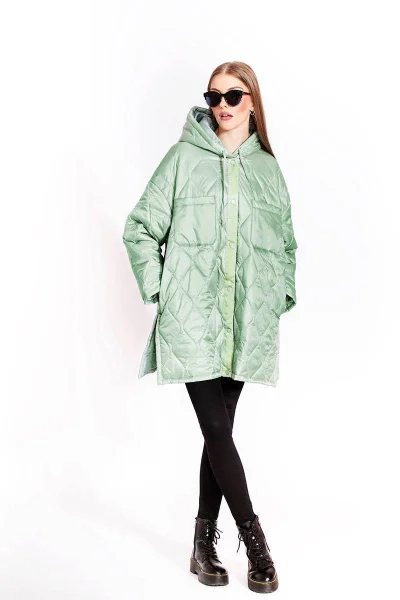 Dámská prošívaná oversize bunda v mátové barvě s kapucí YM199 Ann Gissy Zelená