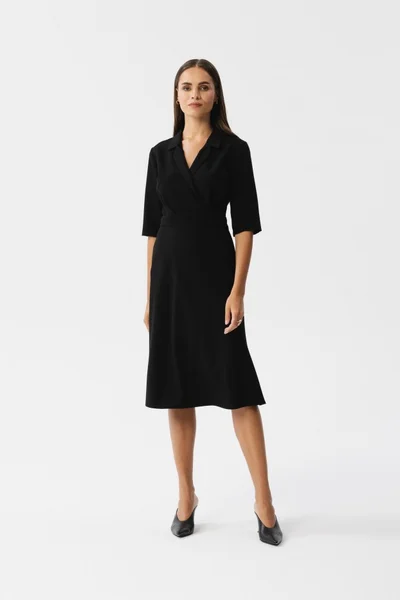Midi dámské černé šaty s límečkem STYLOVE