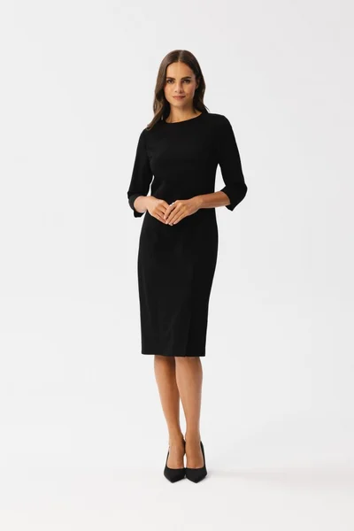 Černé přiléhavé dámské midi šaty s dlouhým rukávem STYLOVE
