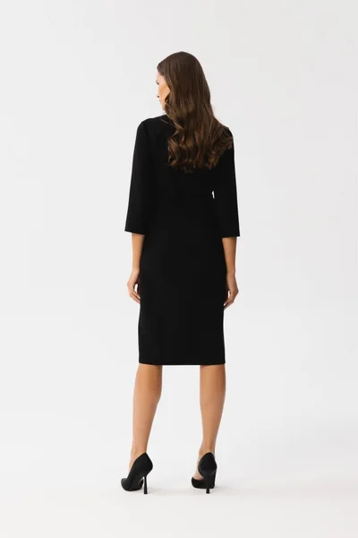 Černé přiléhavé dámské midi šaty s dlouhým rukávem STYLOVE