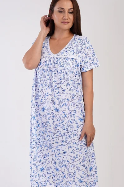 Modro-bílá vzorovaná plus size noční košile ke kolenům Vienetta