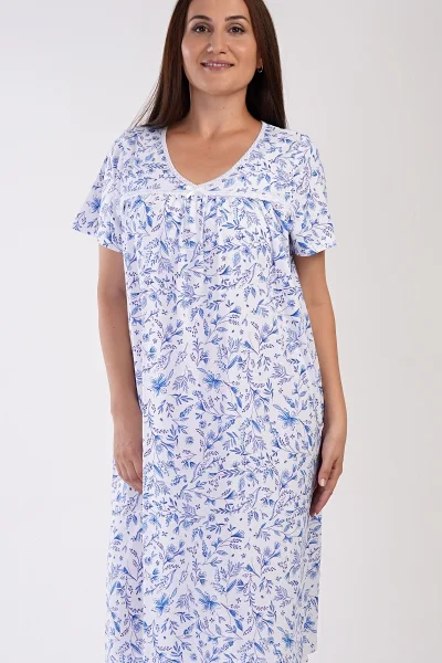 Modro-bílá vzorovaná plus size noční košile ke kolenům Vienetta