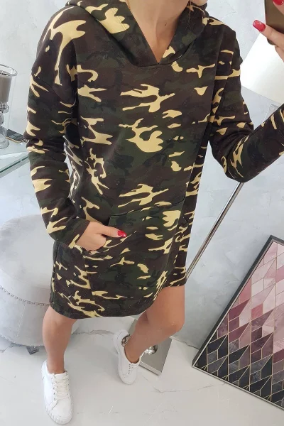 Dámské camo šaty s kapucí Kesi - khaki/hnědé