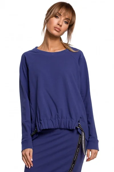 Dámský indigo svetr s elastickým žebrovaným lemem Moe