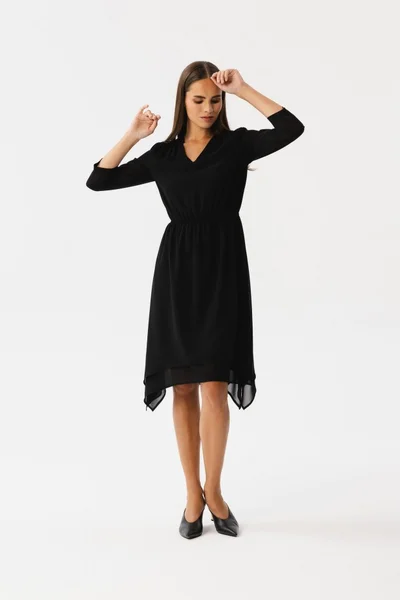 Denní dámské černé šaty s asymetrickou sukní STYLOVE