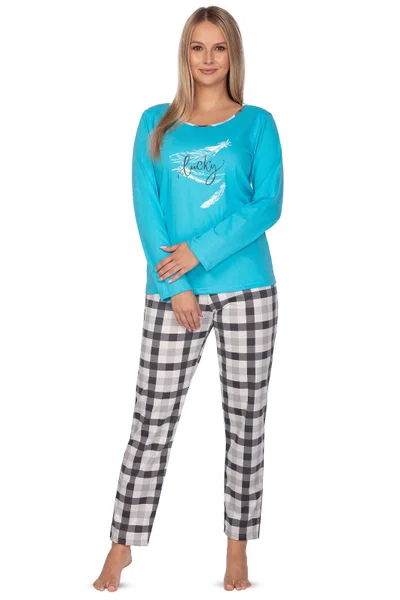 Pohodlné bavlněné dámské pyžamo s károvanými kalhotami Regina