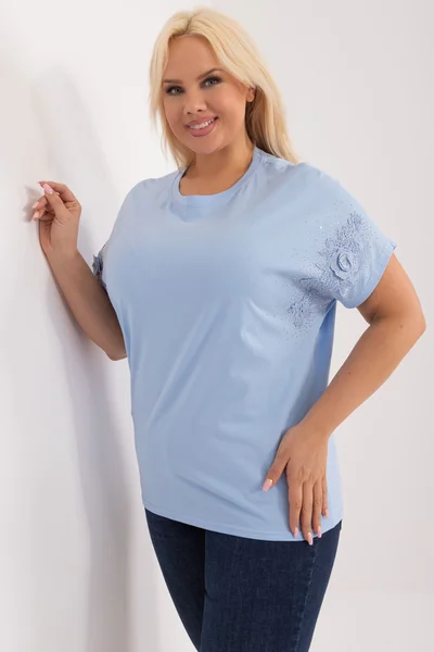 Světle modré dámské plus size tričko s krátkým rukávem FPrice