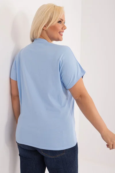 Světle modré dámské plus size tričko s krátkým rukávem FPrice