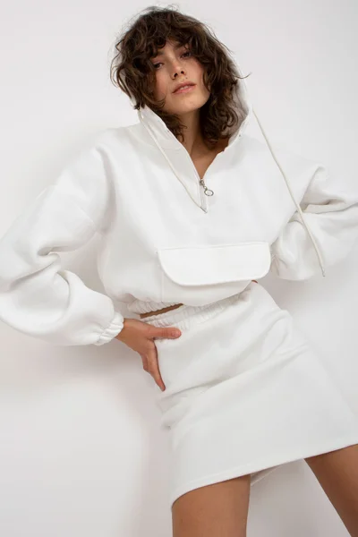 Bílý bavlněný dámský komplet ex moda crop mikina a sukně