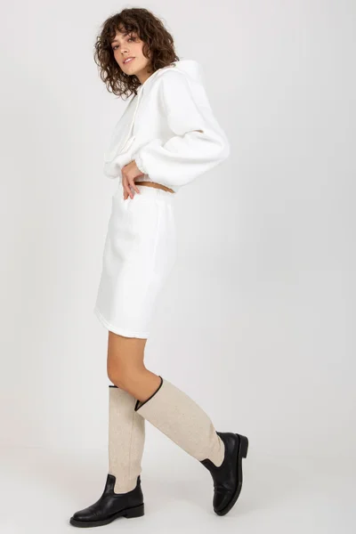 Bílý bavlněný dámský komplet ex moda crop mikina a sukně
