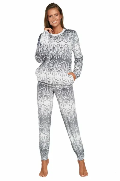 Světle šedé dlouhé vzorované pyžamo Italian Fashion