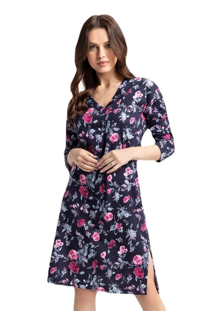 Tmavě modrá bavlněná noční košile s květinovým potiskem Luna plus size, 3XL i43_79497_2:_3:3XL_