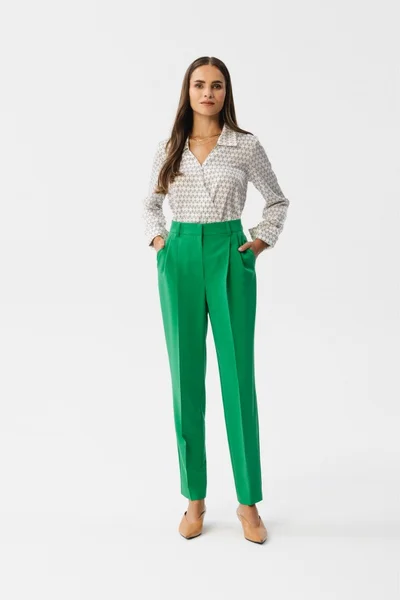 Zelené dámské vysoké kalhoty s puky STYLOVE