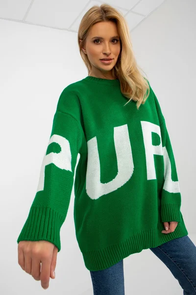 Dámský zelený svetr s nápisem FPrice