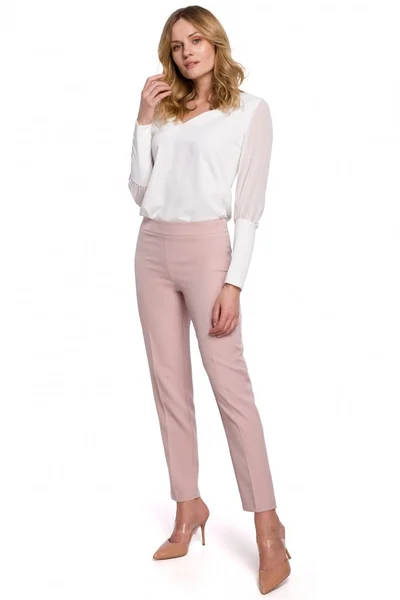 Dámské světle růžové kalhoty s úzkými nohavicemi Makover
