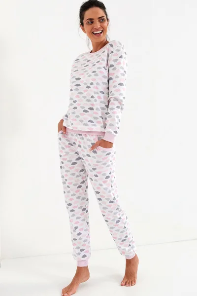 Pastelové vzorované dámské pyžamo s dlouhými kalhotami Cana
