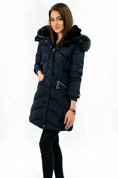 Tmavě modrý dámský kabátek s kapucí MHM