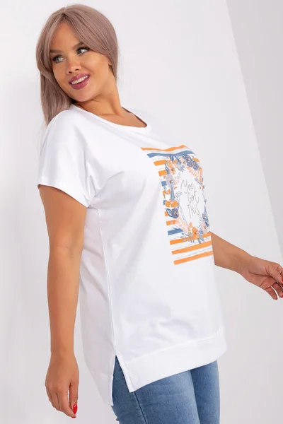 Pohodlné dámské bílé tričko s potiskem FPrice rovný střih