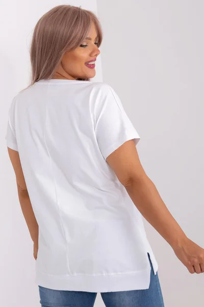 Pohodlné dámské bílé tričko s potiskem FPrice rovný střih