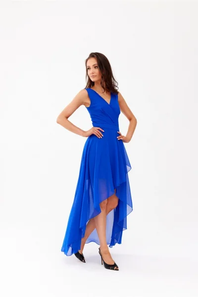 Společenské asymetrické tylové šaty Roco Fashion královská modř