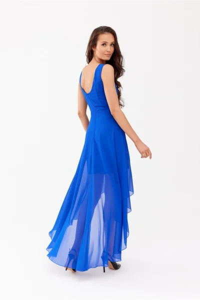 Společenské asymetrické tylové šaty Roco Fashion královská modř