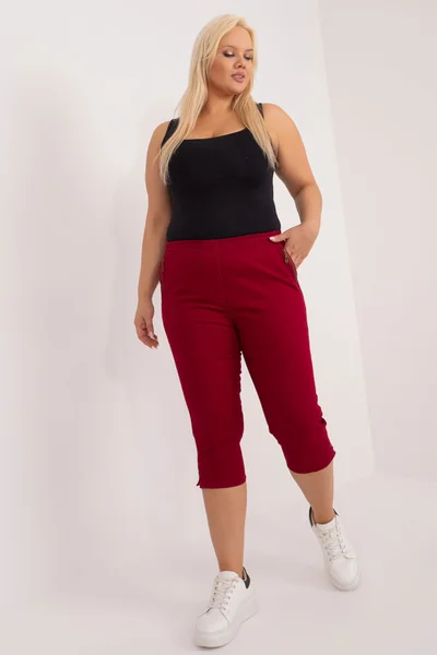 Dámské vínové plus size 3/4 kalhoty FPrice