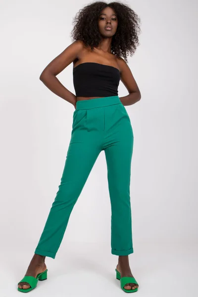 Tmavě zelené dámské kalhoty FPrice rovný střih