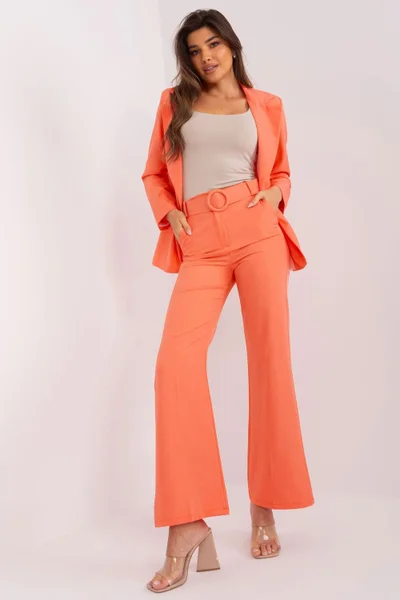 Moderní oranžové kalhotky s rozšířenými nohavicemi ITALY MODA
