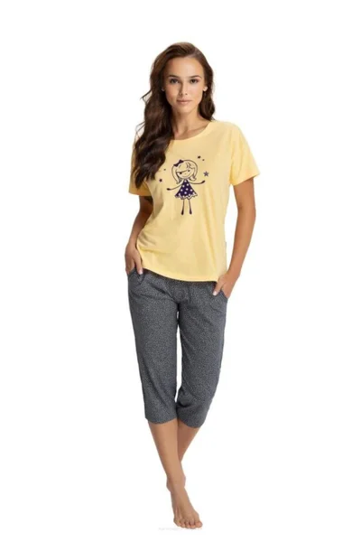 Dámské pyžamo ve žluté barvě s 3/4 kalhotami Luna