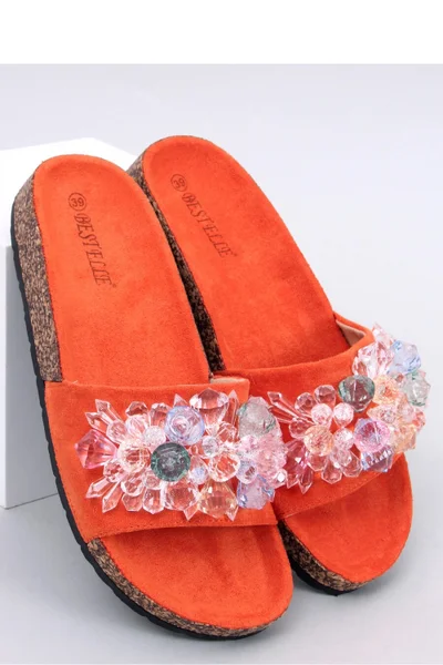 Korálové dámské pantofle s ozdobnou aplikací Inello