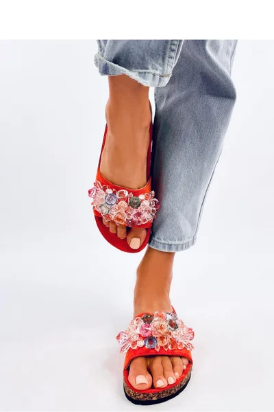 Korálové dámské pantofle s ozdobnou aplikací Inello
