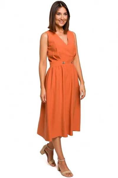 Oranžové áčkové midi šaty s ozdobným pasem Style