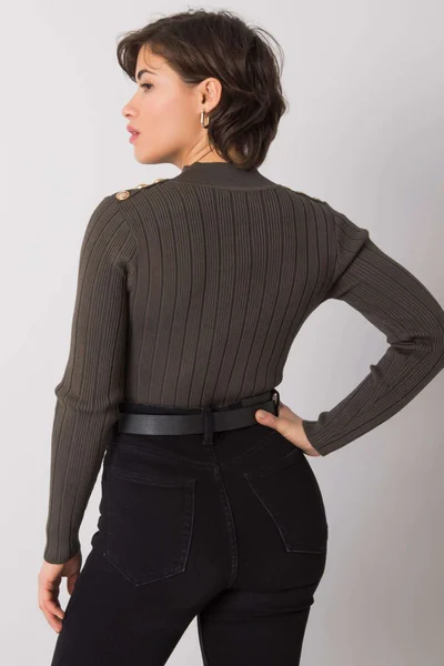 Khaki dámský pulovr s dlouhým rukávem FPrice