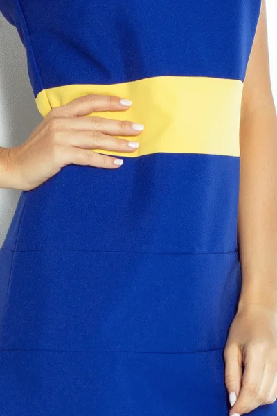 Šaty BEE se žlutým pruhem v pase krátké modré - Modrá XL - Numoco