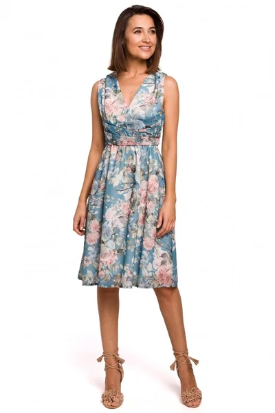 Světle modré lehké letní šaty s květinovým vzorem Style