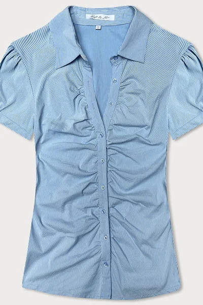 Bledě modrá dámská propínací košile s krátkými rukávy Forget me not FASHION