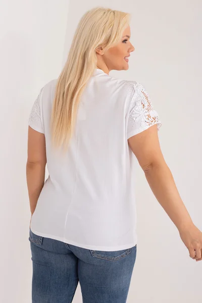 Bílé dámské tričko s krajkovými rukávy FPrice