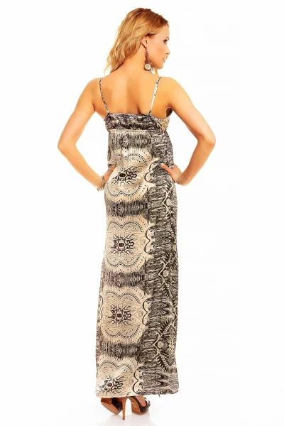 Černo-krémové dlouhé letní dámské šaty s elegantním potiskem SWEEWE