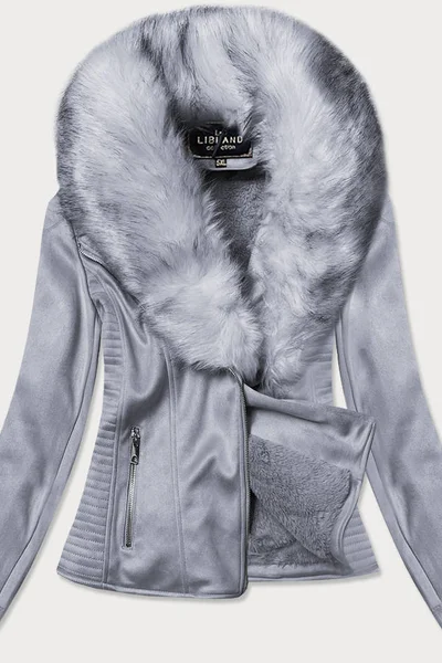 Elegantní dámská šedá koženková bunda s límcem Libland