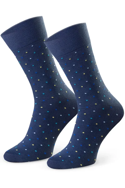 Tmavě modré vysoké pánské ponožky s puntíky Steven