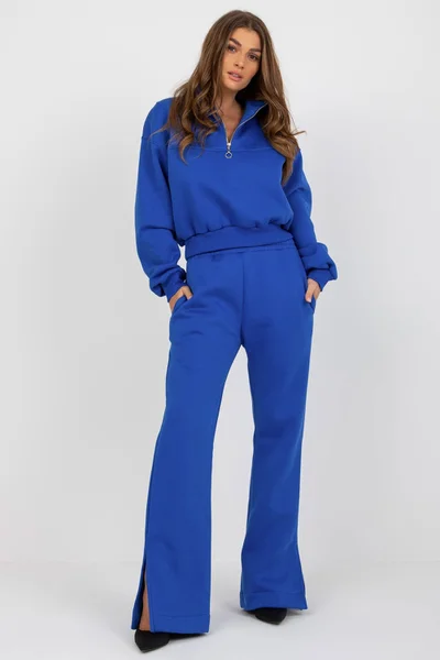 Královsky modrý dámský komplet crop mikina a zvonové kalhoty FPrice