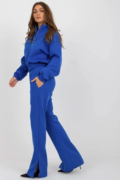Královsky modrý dámský komplet crop mikina a zvonové kalhoty FPrice