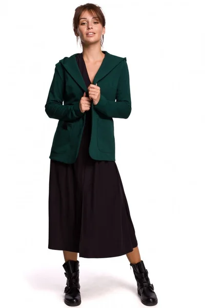Tmavě zelené dámské ležérní sako s kapucí BeWear