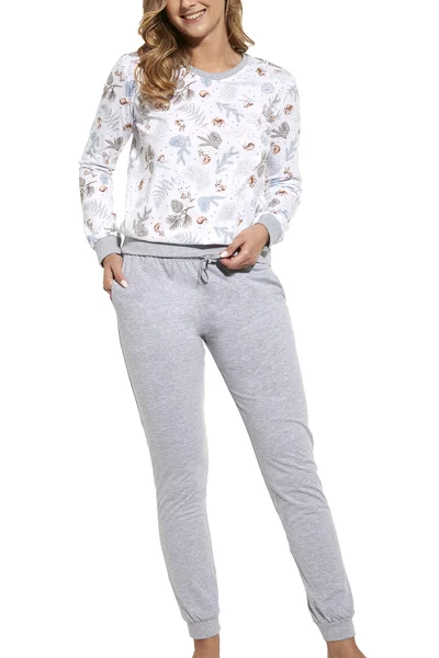 Dámské šedo-bílé pyžamo s jemným Cornette potiskem