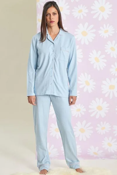 Světle modré dámské dlouhé pyžamo s propínací blůzou Muydemi