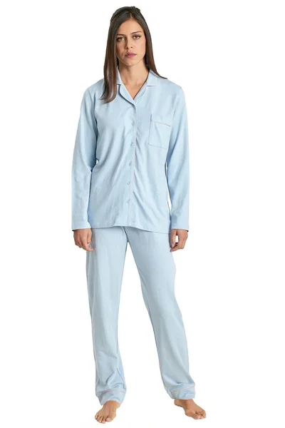 Světle modré dámské dlouhé pyžamo s propínací blůzou Muydemi